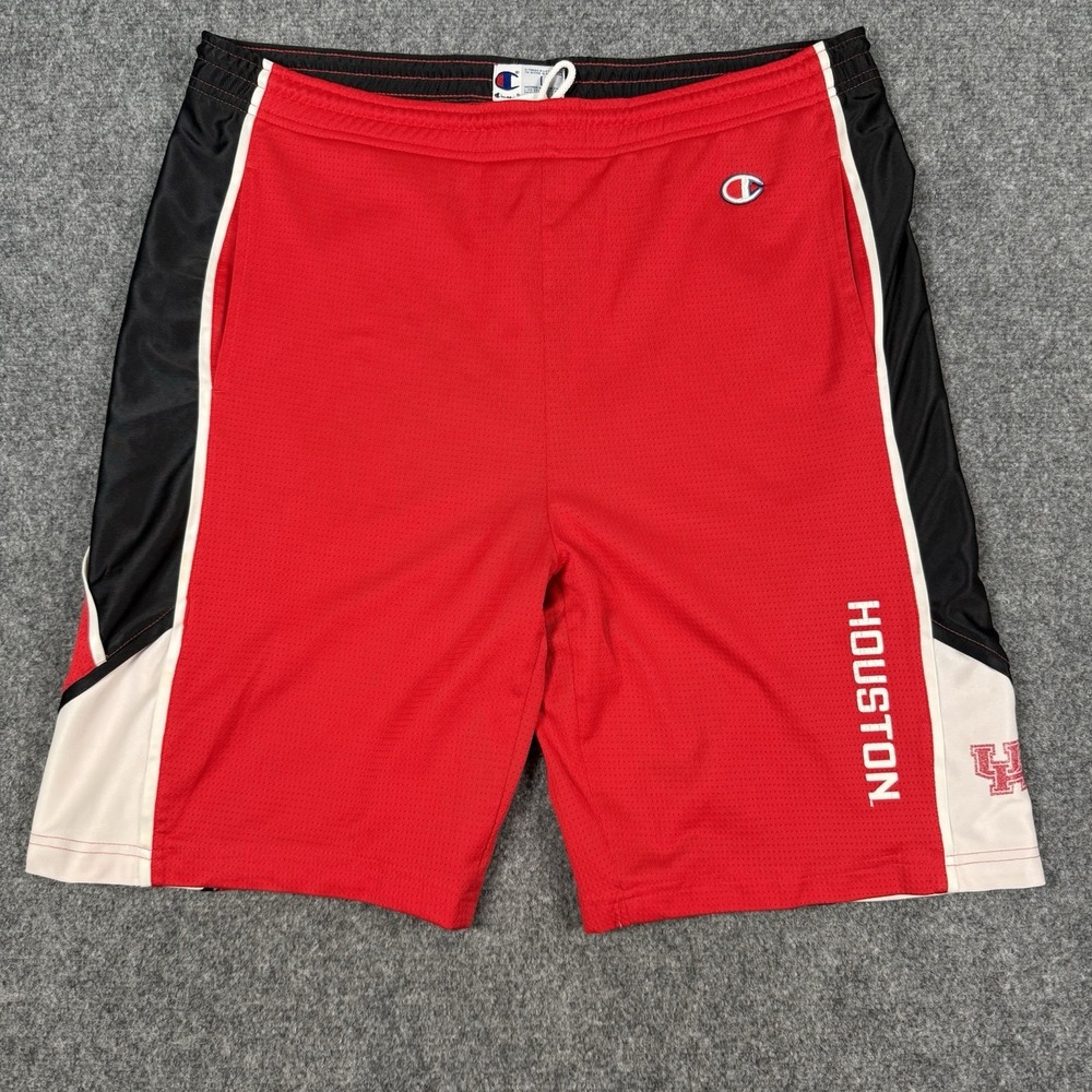🏀 Vintage Champion Houston Cougars Basketball Shorts Men Large Red UH NCAA Mesh